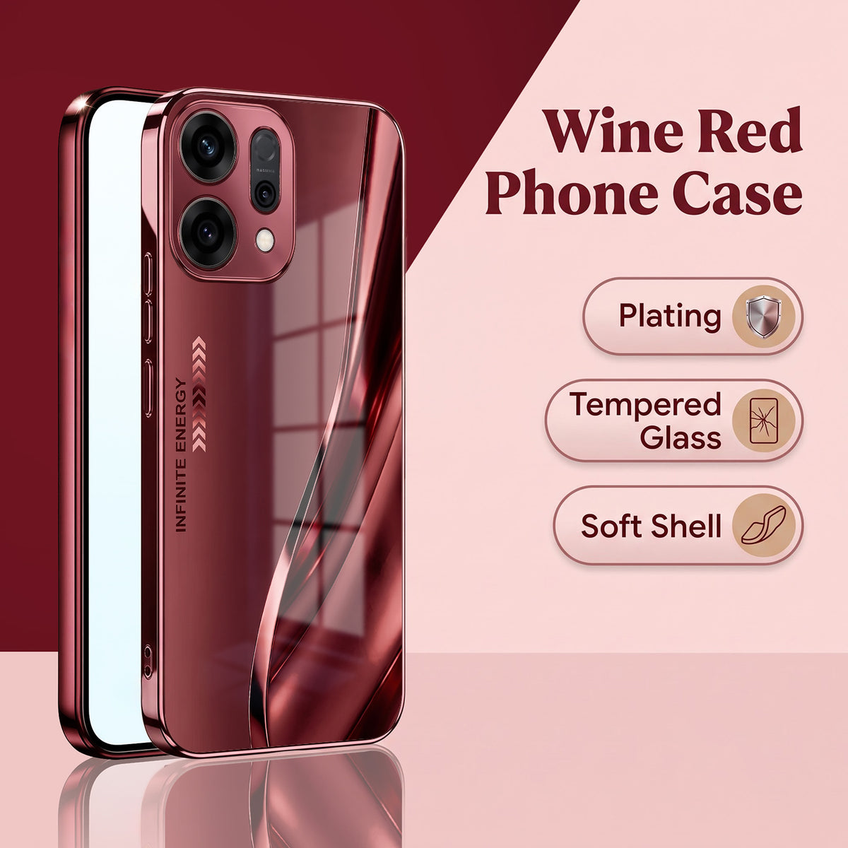 Oppo Reno 14 5G Infinity Energy Burgundy Electroplated Glass Back Case