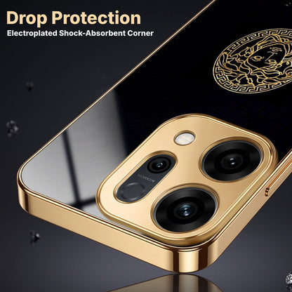 Oppo Reno 14 5G Medusa Head Gold Electroplated Glass Phone Back Case