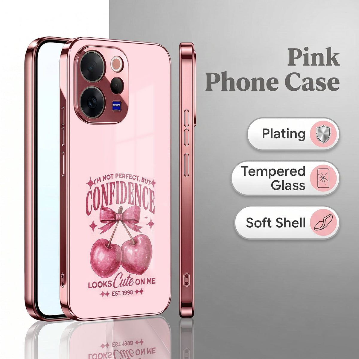 Vivo V70 5G Luxury Cherry Bow Pink Electroplated Glass Phone Back Case