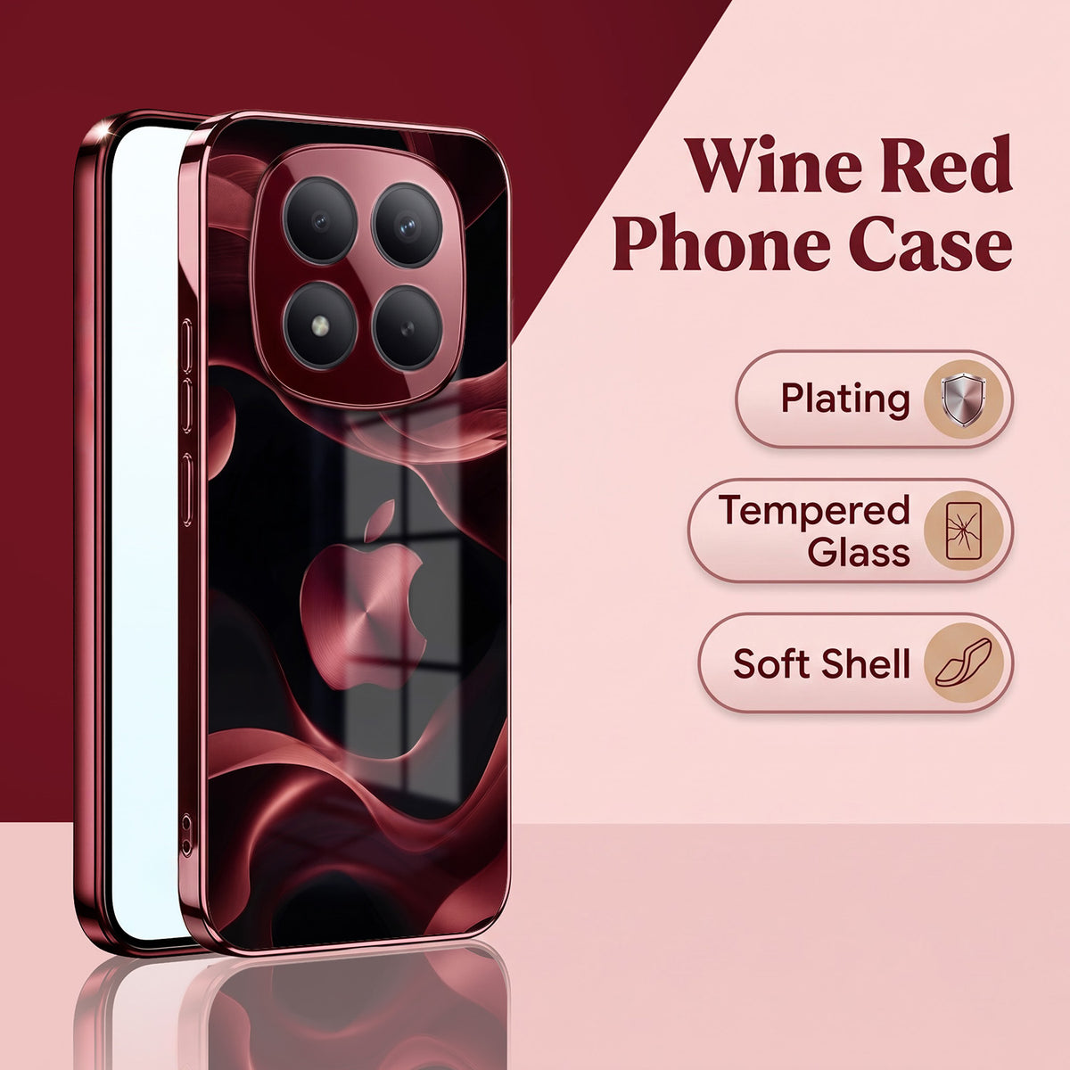 Redmi Note 15 Pro Plus 5G Wave Apple Burgundy Electroplated Glass Back Case