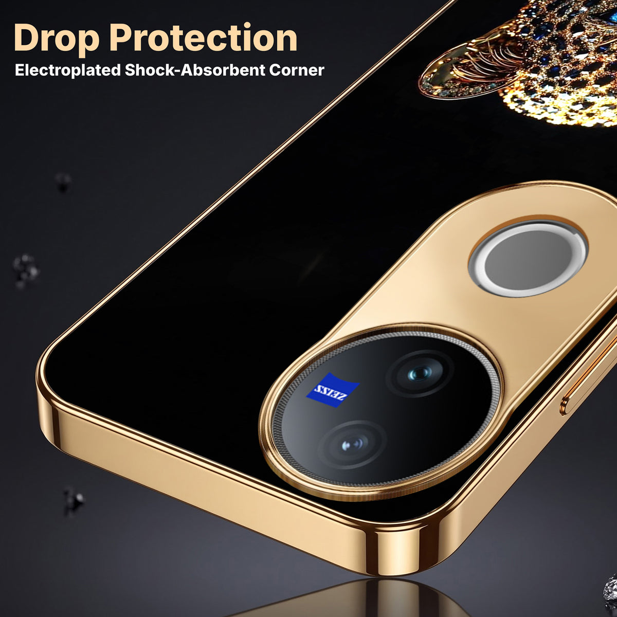 Vivo V50 5G Panther Gold Electroplated Glass Phone Back Case