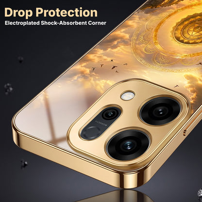 Oppo Reno 14 5G Celestial Seven Horses Gold Electroplated Glass Phone Back Case