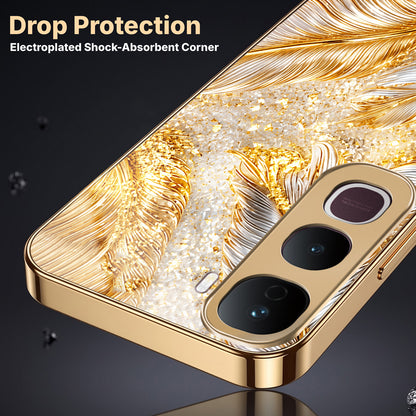 Vivo Y400 Pro 5G Golden Feather Marble Gold Electroplated Glass Phone Back Case