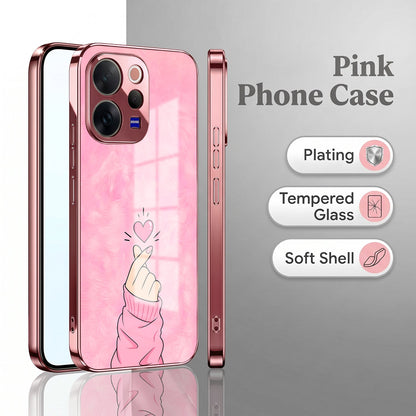 Vivo V70 5G Luxury Heart Pink Electroplated Glass Phone Back Case