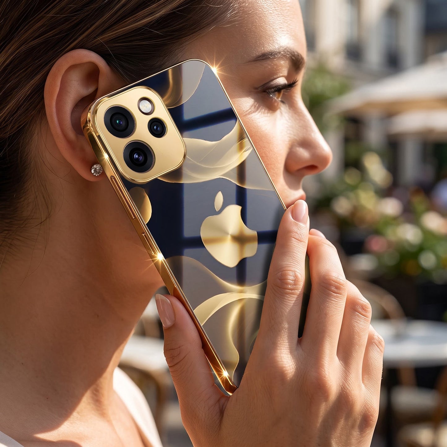 Oppo Reno 15 Pro Mini 5G Luxury Wave Gold Electroplated Glass Phone Back Case