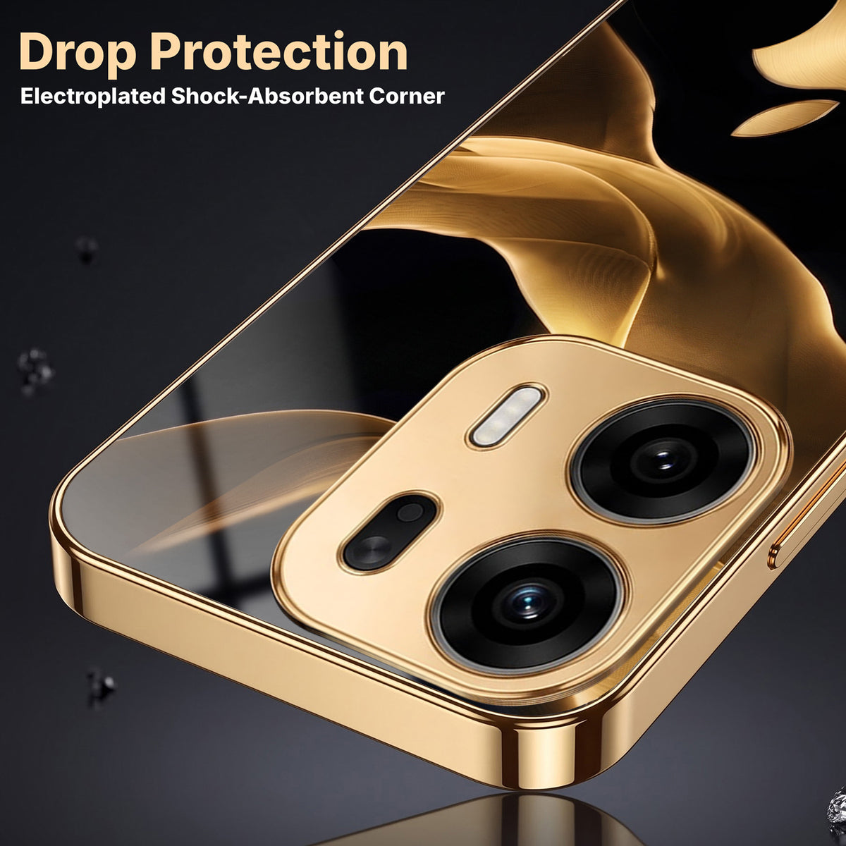 Oppo K14 Plus 5G Luxury Wave Gold Electroplated Glass Phone Back Case
