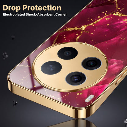 Vivo X300 Pro 5G Luxury Crimson Marble Gold Electroplated Glass Phone Back Case