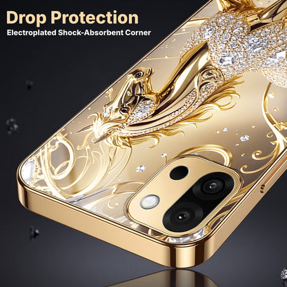 OnePlus 13s 5G Luxury Horse Texture Gold Electroplated Glass Phone Back Case