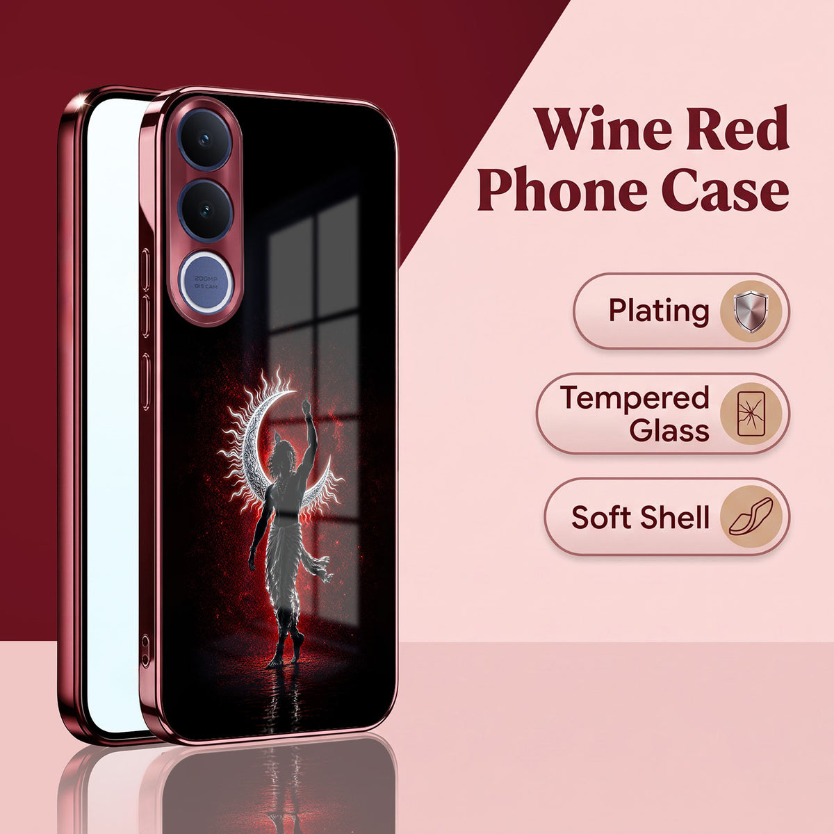 Vivo V70 FE 5G Crimson Divine Burgundy Electroplated Glass Back Case