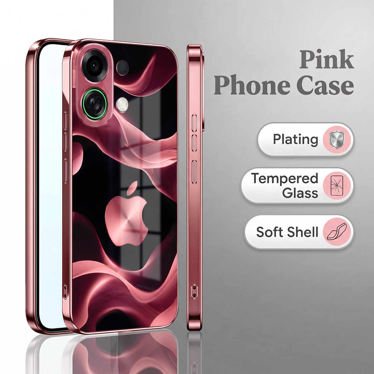 Oppo K13 Turbo 5G Luxury Wave Pink Electroplated Glass Phone Back Case