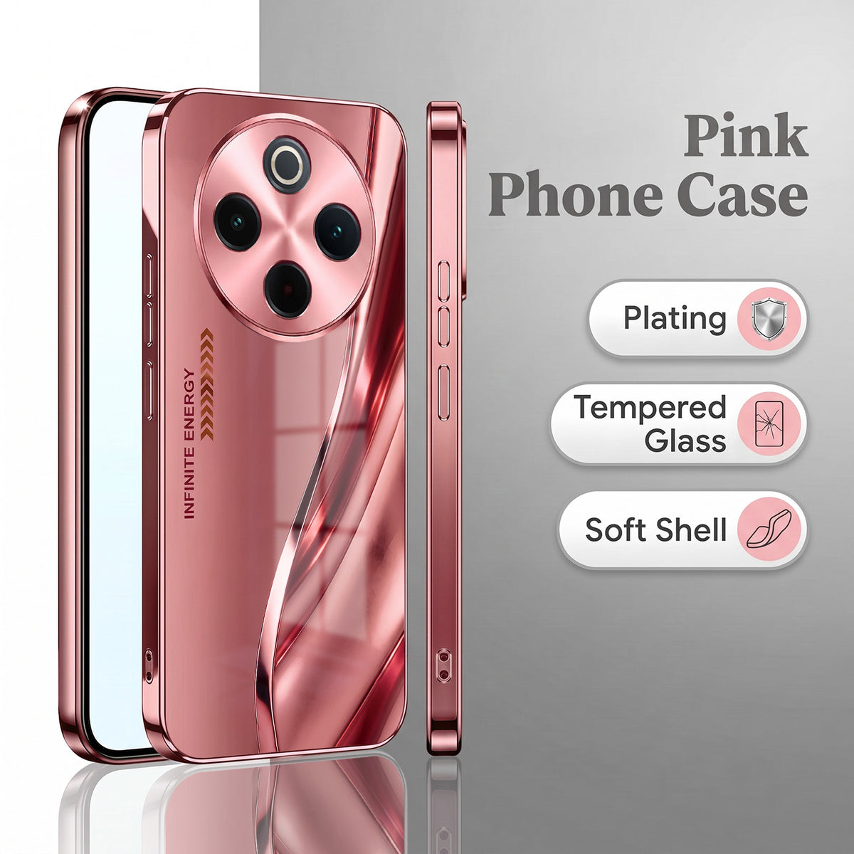 Vivo T4 5G Luxury Infinity Energy Pink Electroplated Glass Phone Back Case