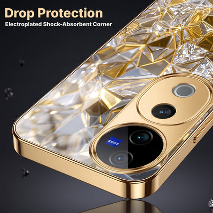 Vivo V40 Pro 5G White Diamond Shatter Gold Electroplated Glass Phone Back Case