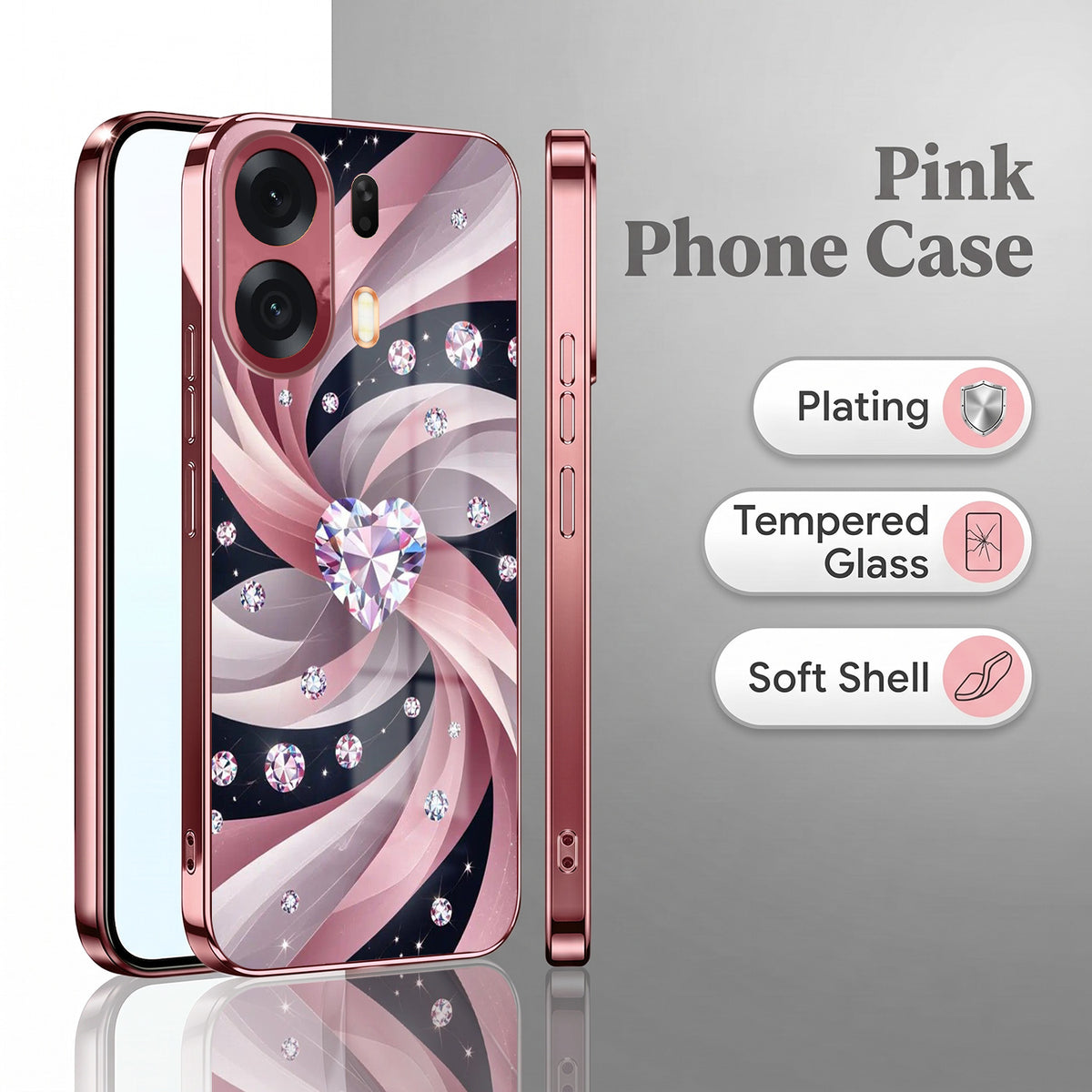 Oppo K14 Plus 5G Diamond Glam Pink Electroplated Glass Phone Back Case