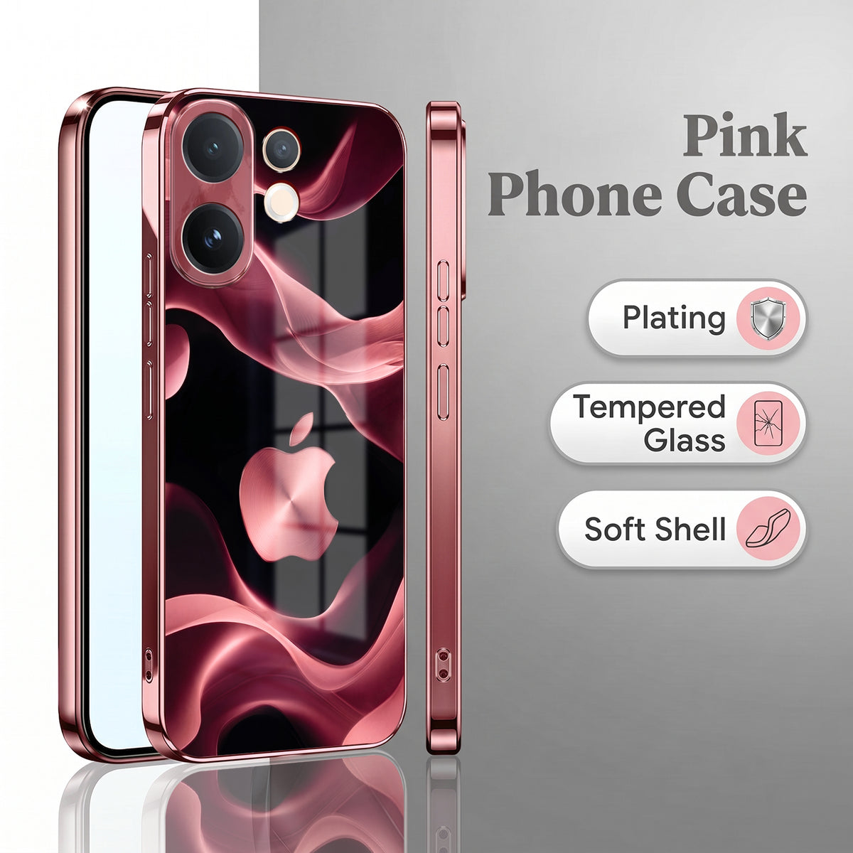 Vivo V60 5G Luxury Wave Pink Electroplated Glass Phone Back Case