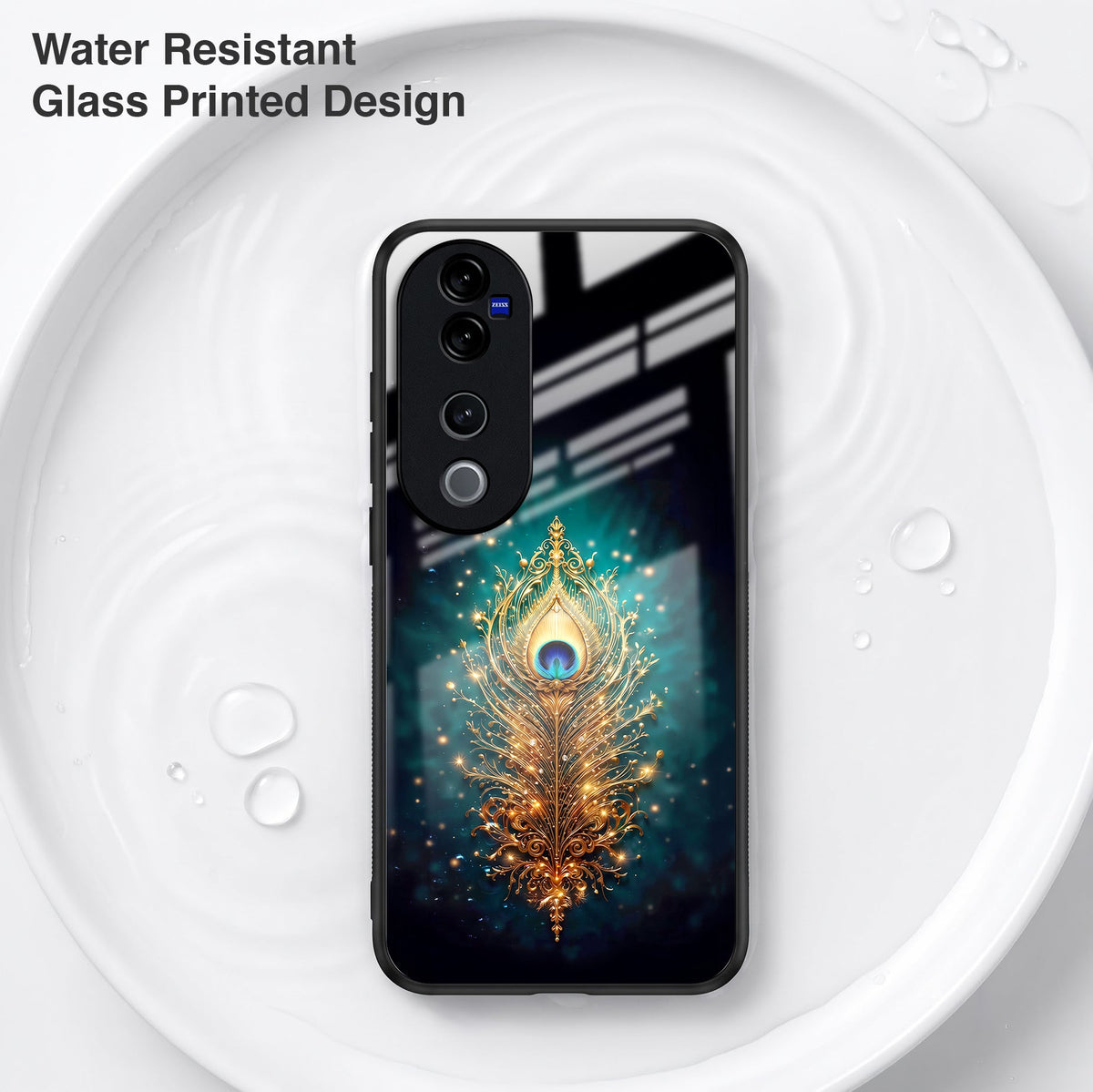 Vivo V40 Pro 5G Golden Peacock Feather Acrylic Glass Back Case