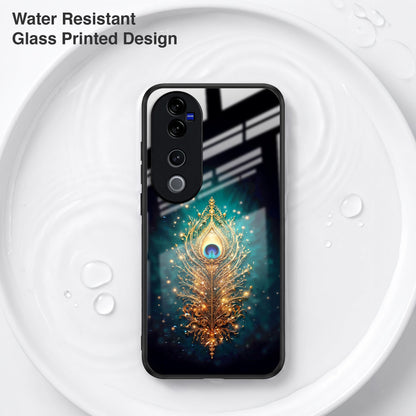 Vivo V40 Pro 5G Golden Peacock Feather Acrylic Glass Back Case