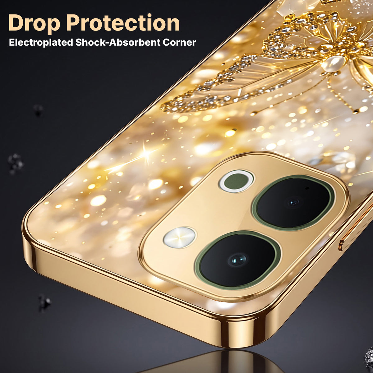 Vivo T5x 5G Golden Butterfly Gold Electroplated Glass Phone Back Case