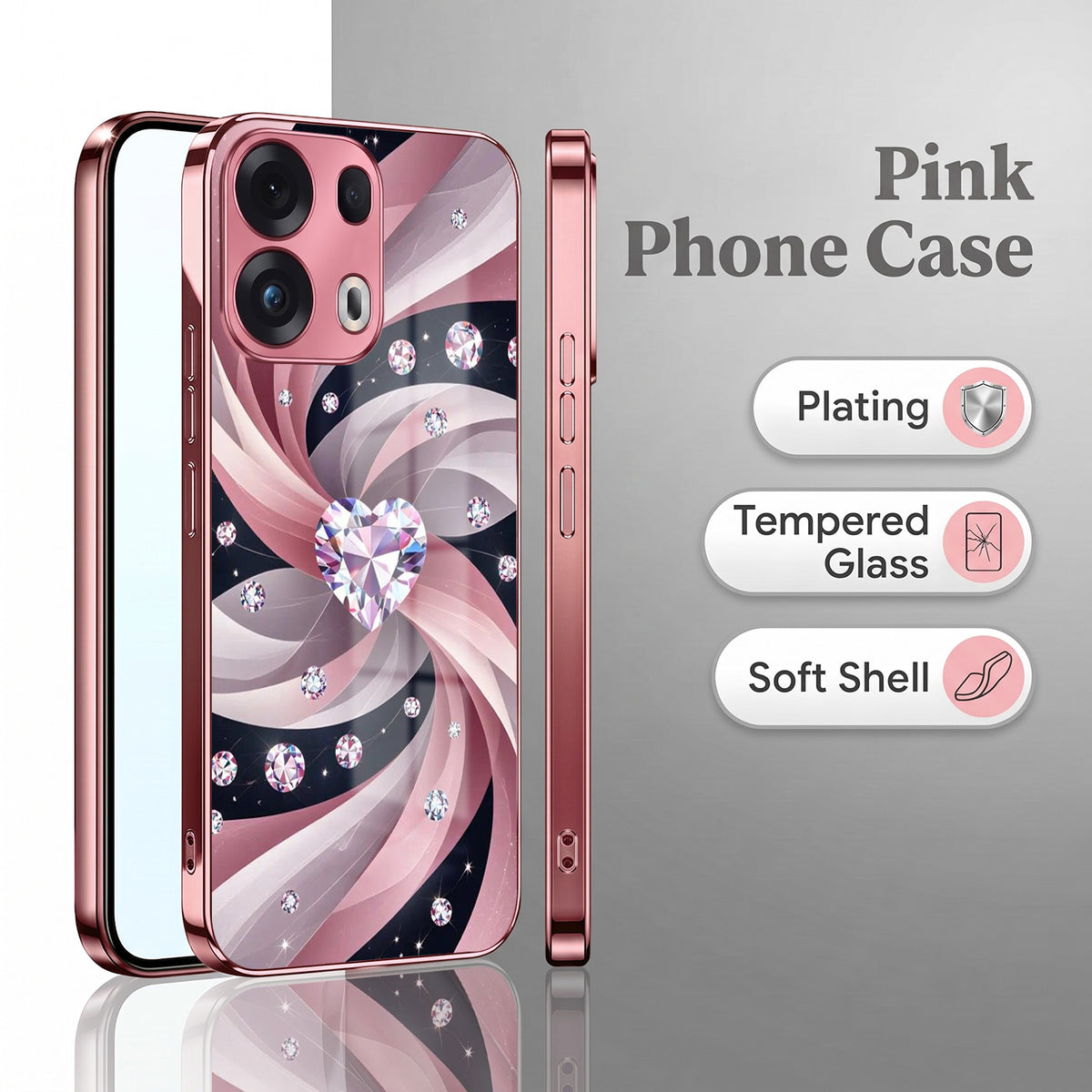 Oppo Reno 13 Pro 5G Diamond Glam Pink Electroplated Glass Phone Back Case