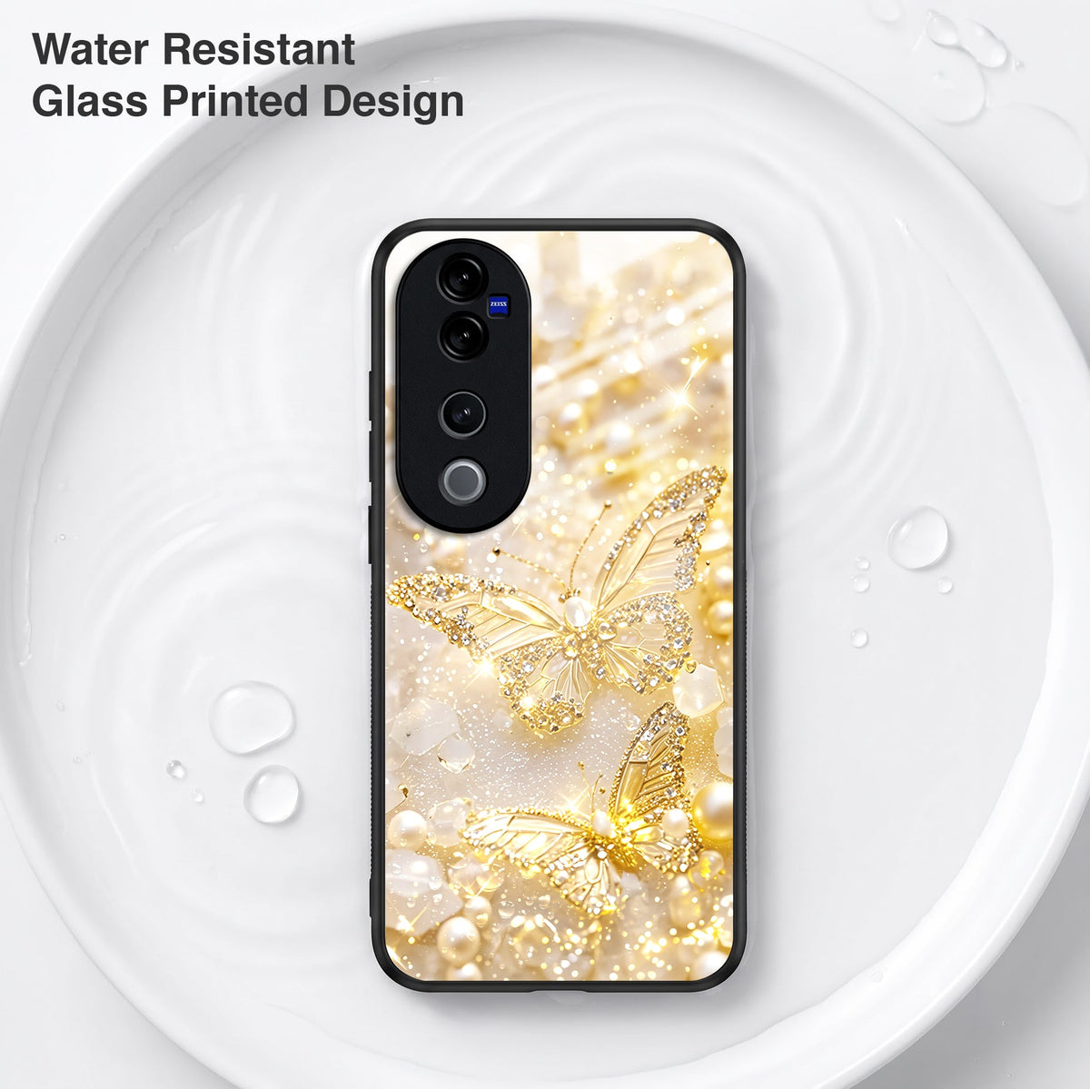 Vivo V40 Pro 5G Golden Butterfly Acrylic Glass Back Case