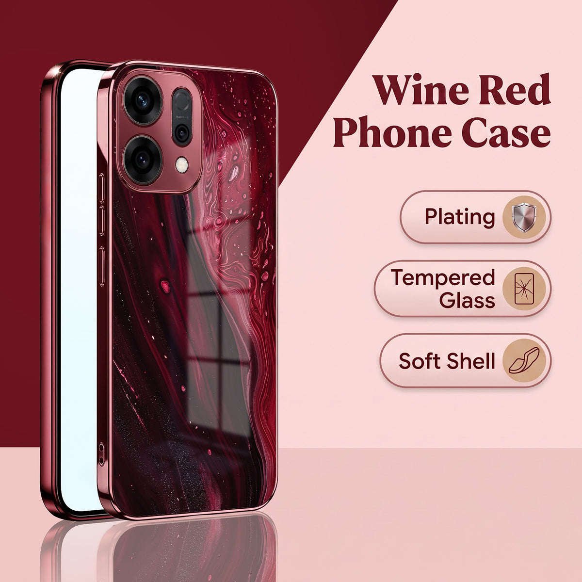 Oppo Reno 14 5G Marble Burgundy Electroplated Glass Back Case