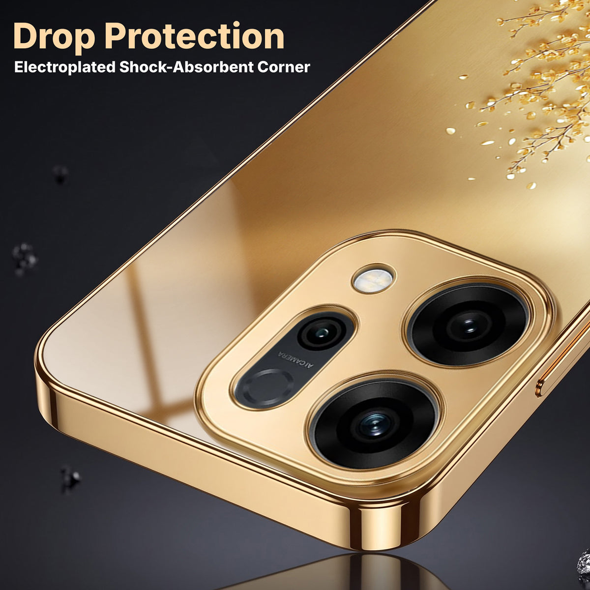 Oppo Reno 14 5G Golden Tree Gold Electroplated Glass Phone Back Case