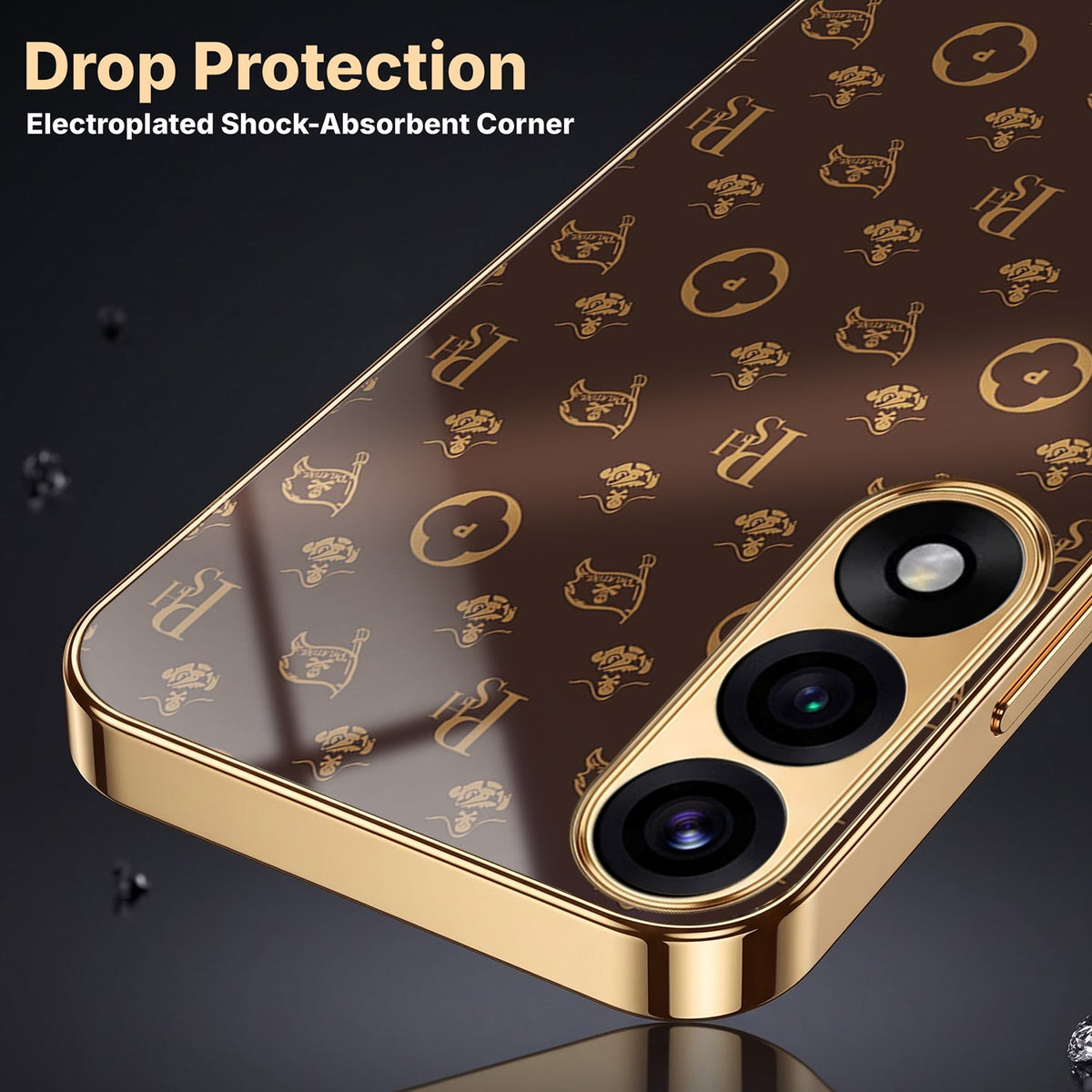 Oneplus Nord 5 5G Luxury Monogram Brown Gold Electroplated Glass Phone Back Case