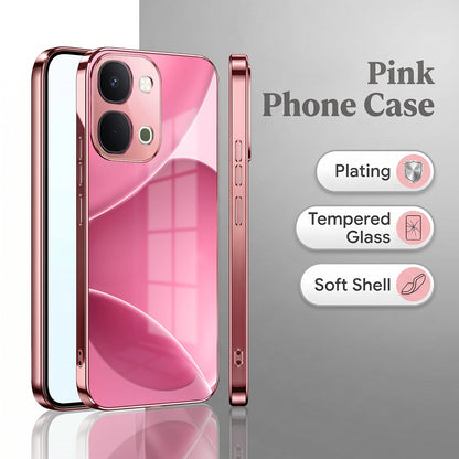 Vivo T5x 5G Luxury Glossy Wave Pink Electroplated Glass Phone Back Case