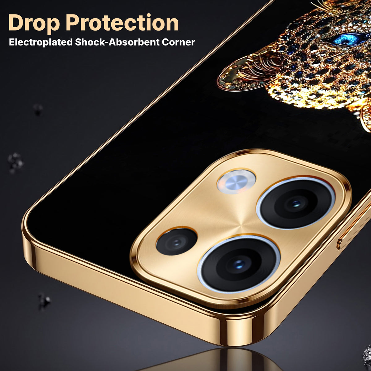 Oppo Reno 13 5G Panther Gold Electroplated Glass Phone Back Case
