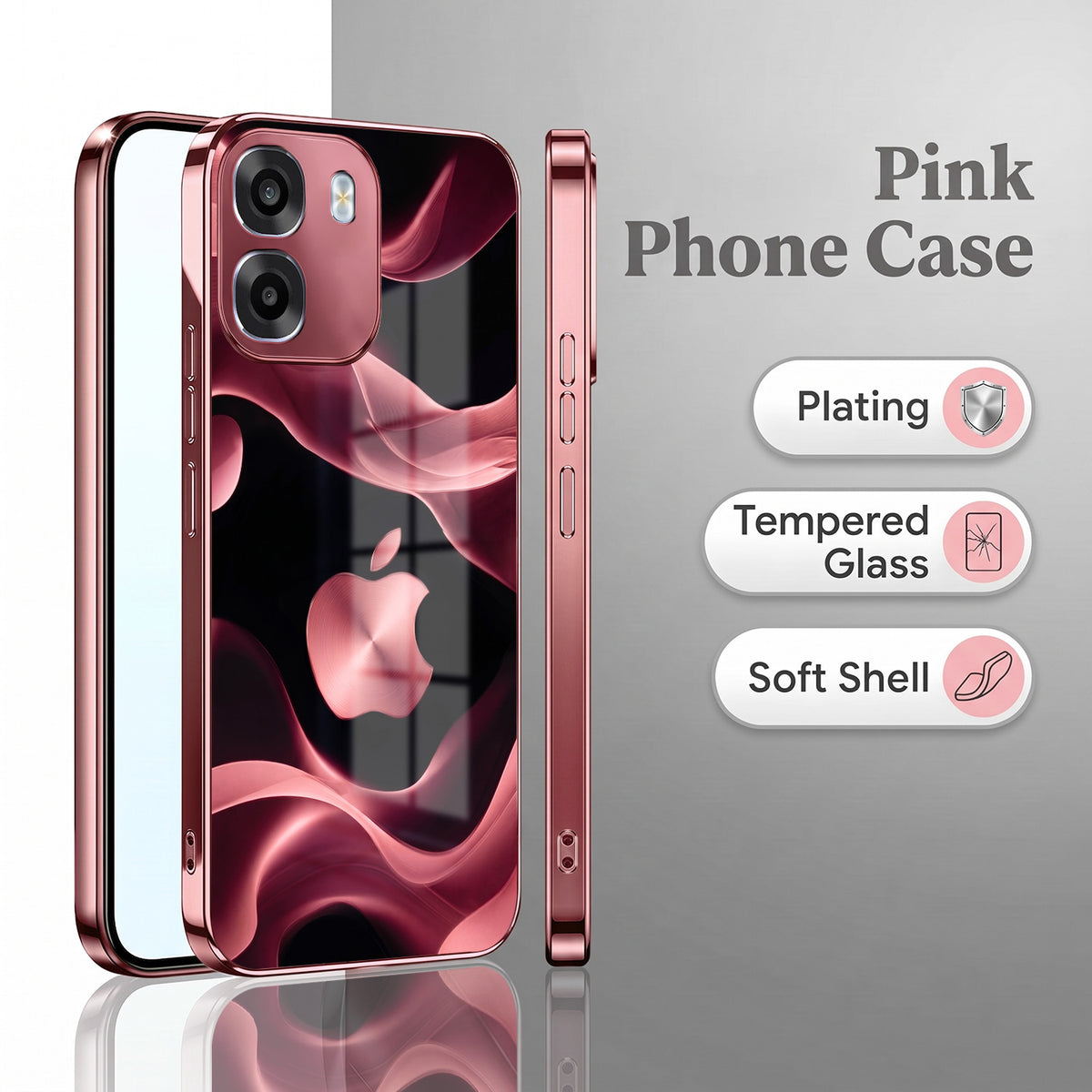 Oppo K14 5G Luxury Wave Pink Electroplated Glass Phone Back Case