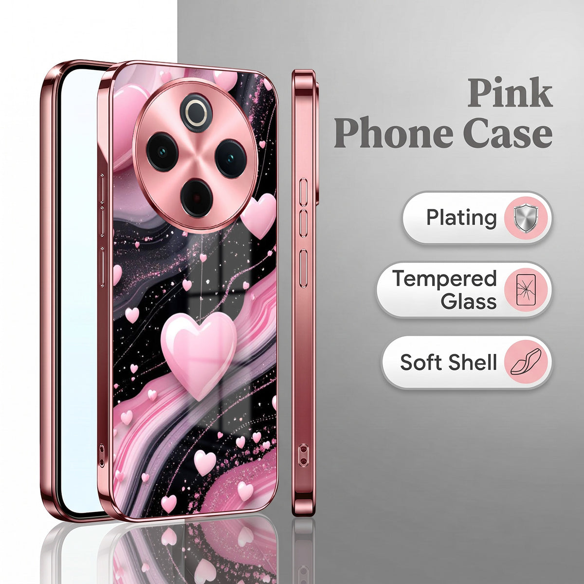Vivo T4 5G Love Sparkle Pink Electroplated Glass Phone Back Case
