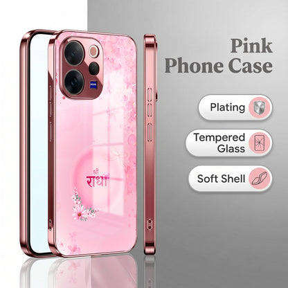 Vivo V70 5G Luxury Shree Radha Pink Electroplated Glass Phone Back Case