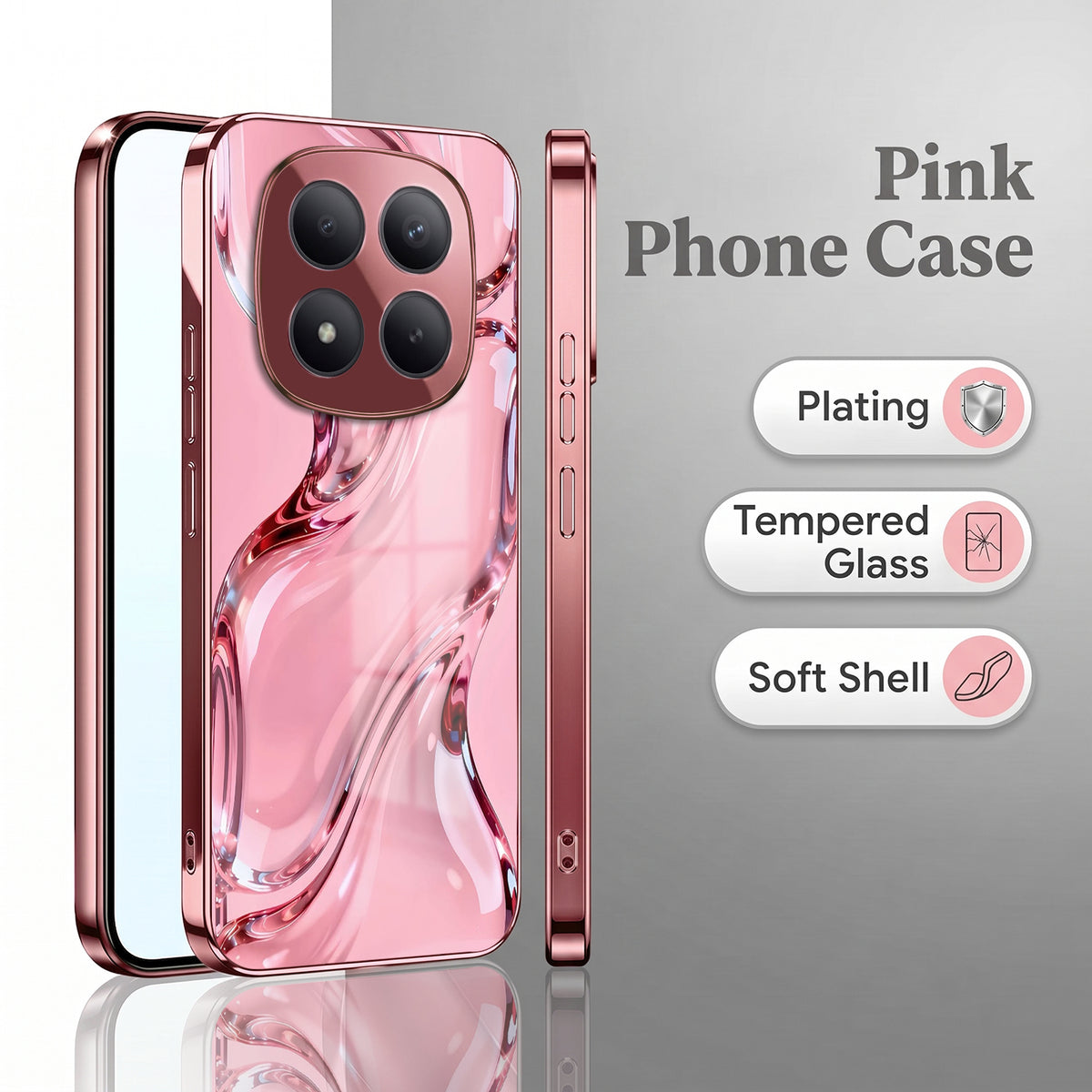 Redmi Note 15 Pro+ 5G Crystal Wave Energy Pink Electroplated Glass Phone Back Case