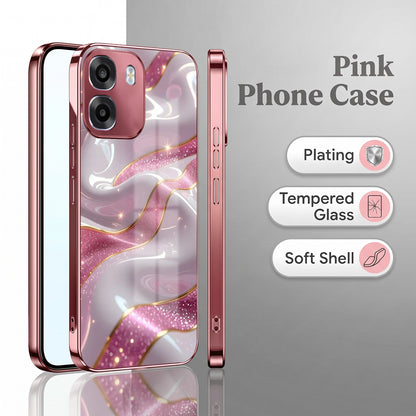 Oppo K14 5G Pearl Marble Pink Electroplated Glass Phone Back Case
