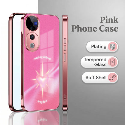 Vivo V40 Pro 5G Luxury Glowing Heart Pink Electroplated Glass Phone Back Case