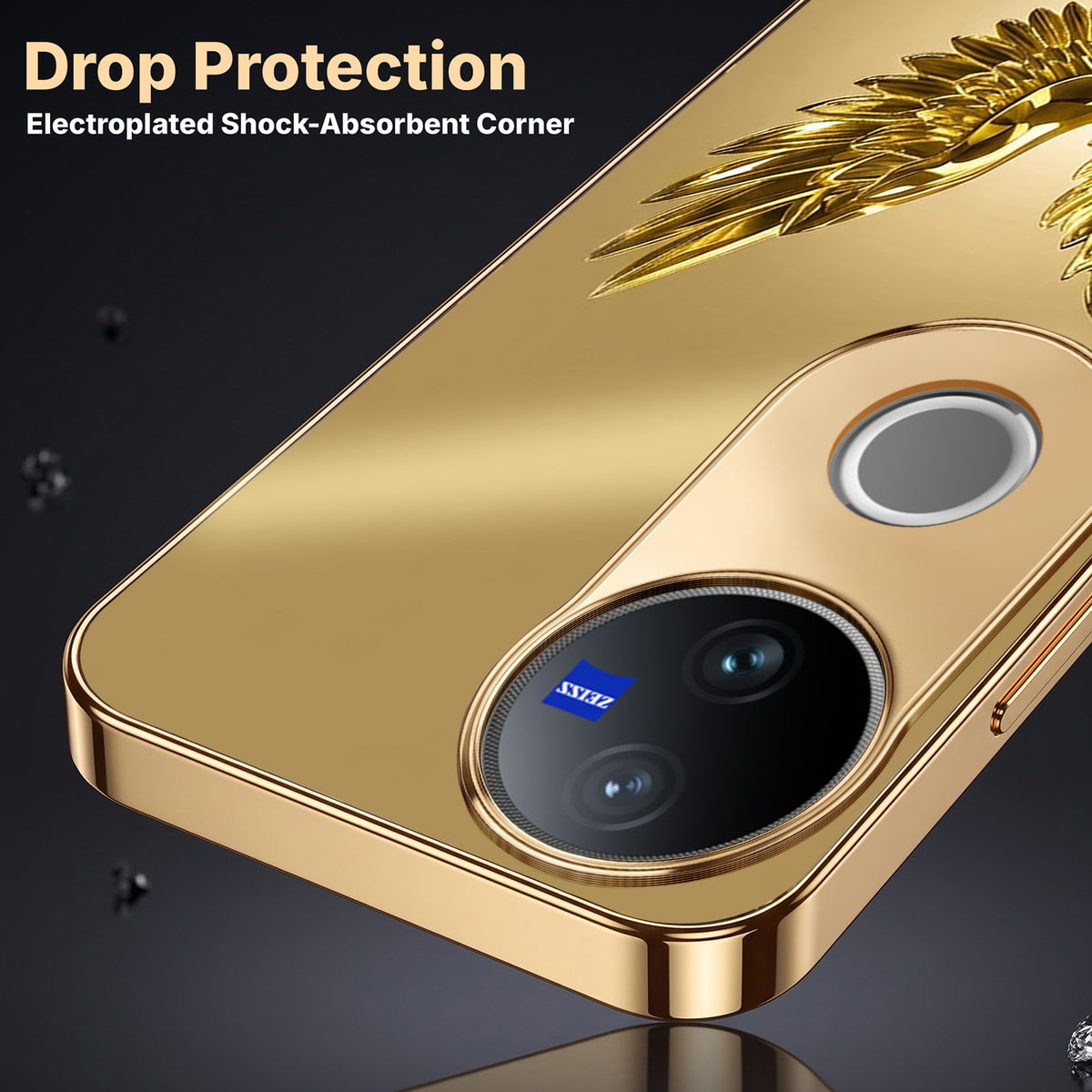 Vivo V50 5G Golden Eagle Gold Electroplated Glass Phone Back Case