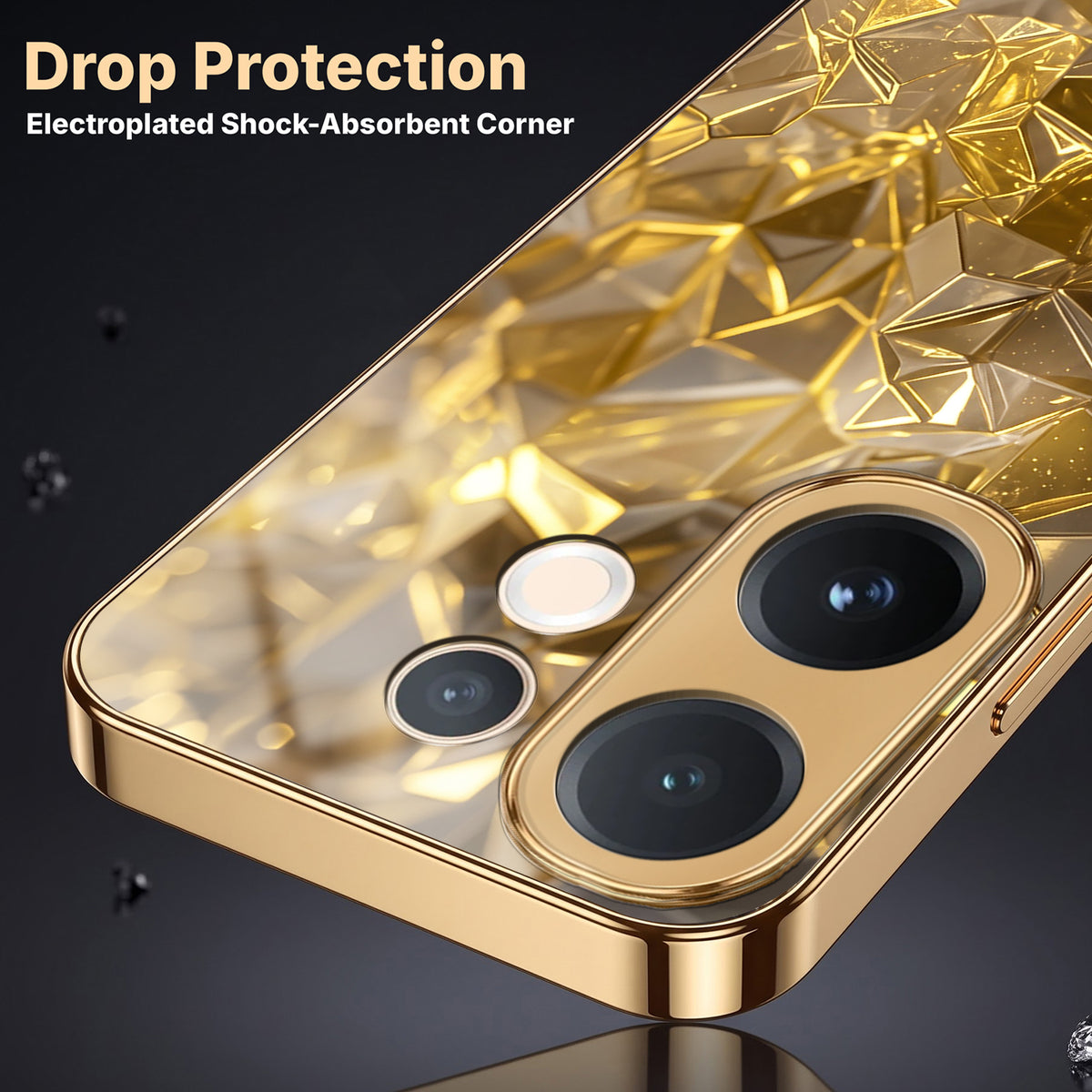 Vivo V60 5G Golden Diamond Shatter Gold Electroplated Glass Phone Back Case