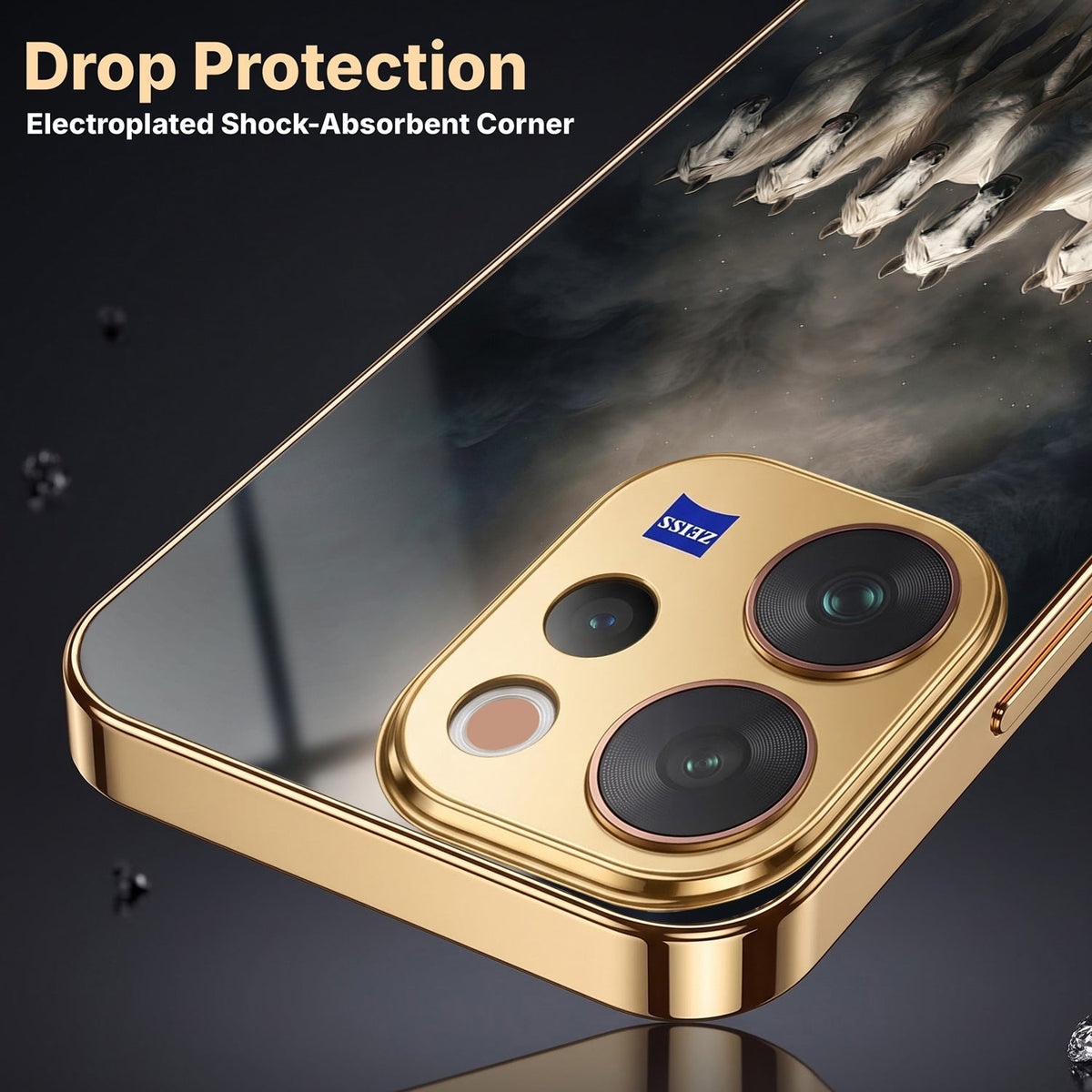 Vivo V70 5G Running Horses Gold Electroplated Glass Phone Back Case