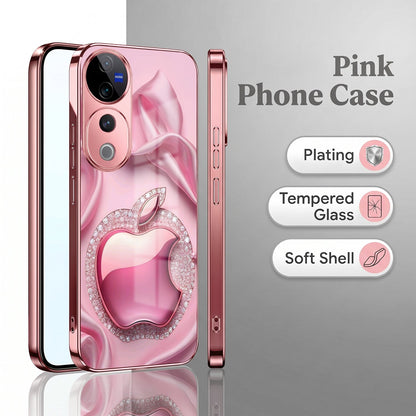 Vivo V40 Pro 5G Luxury Apple Logo Pink Electroplated Glass Phone Back Case
