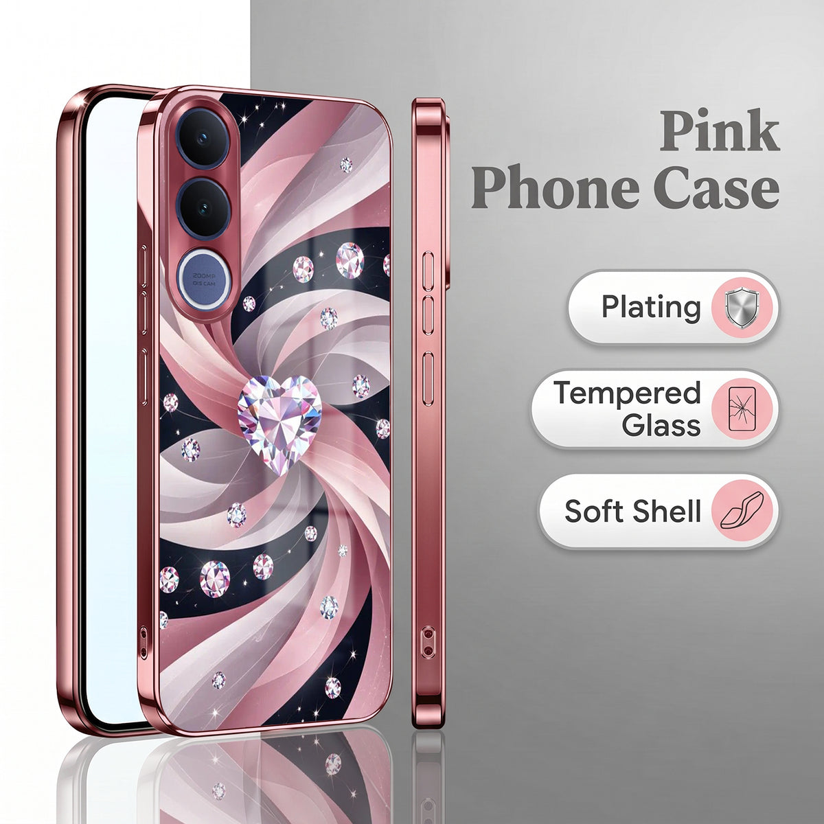 Vivo V70 FE 5G Diamond Glam Pink Electroplated Glass Phone Back Case