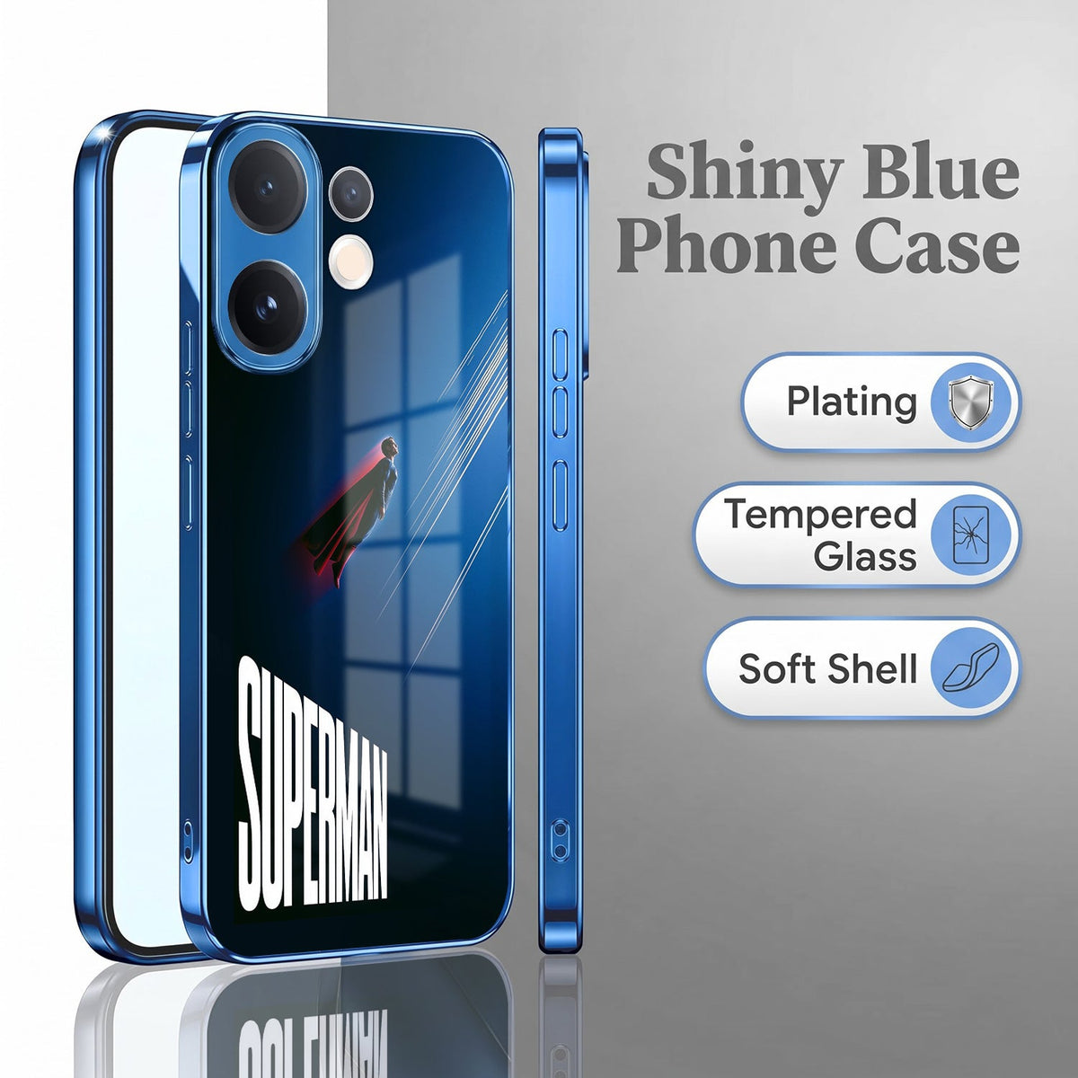 Vivo V60 5G Superman Blue Electroplated Glass Phone Back Case