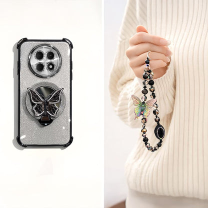 Oppo F31 Pro+ 5G Shockproof Shimmer Butterfly Stand Case with Charm Strap