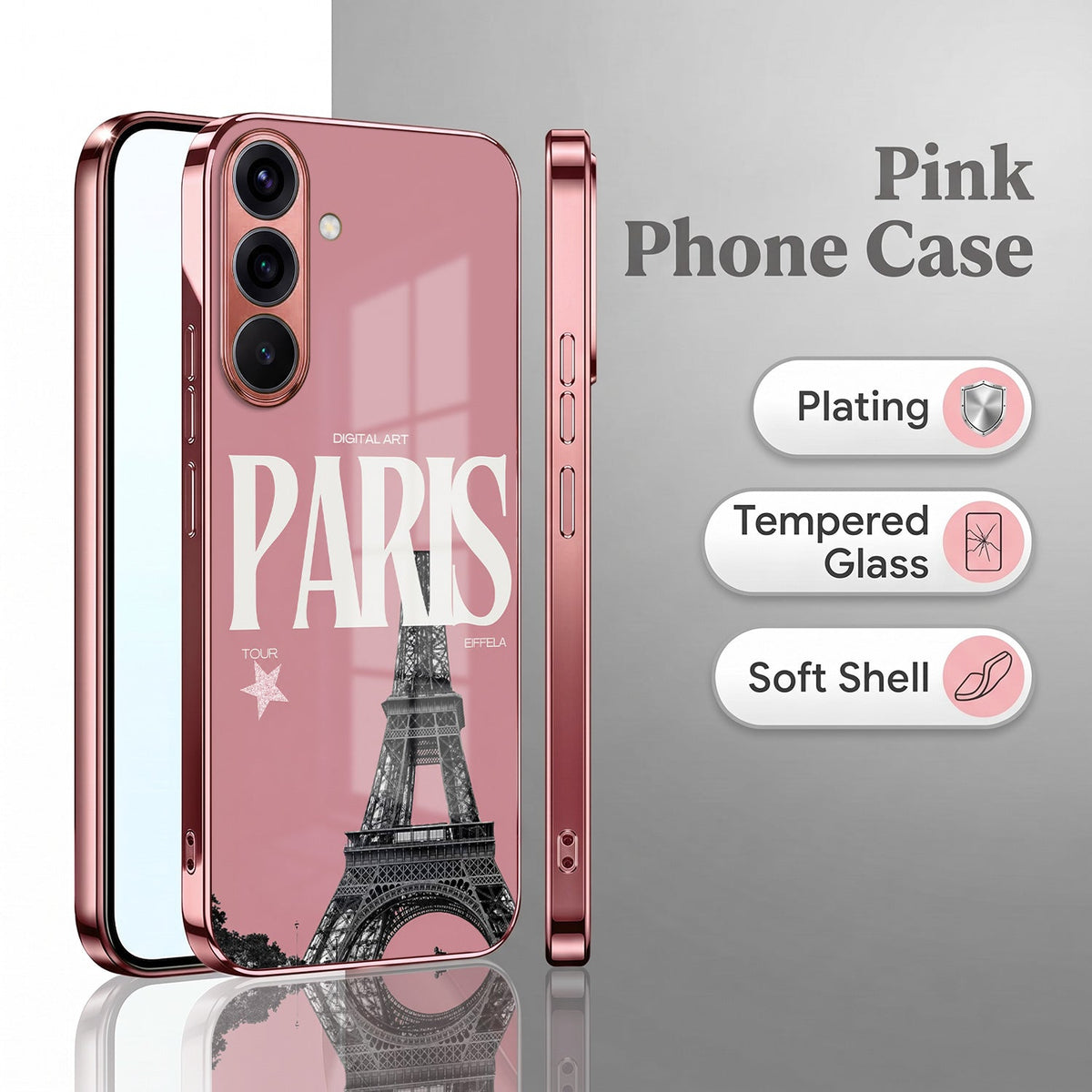 Samsung Galaxy A36 5G Luxury Paris Tower Pink Electroplated Glass Phone Back Case
