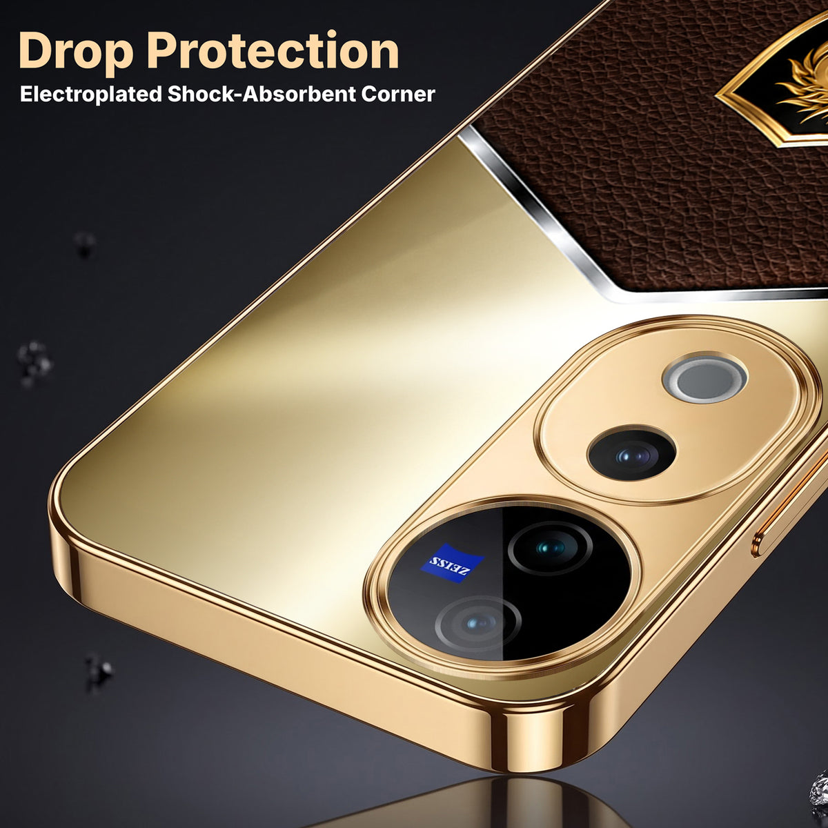 Vivo V40 Pro 5G Dragon Crest Gold Electroplated Glass Phone Back Case