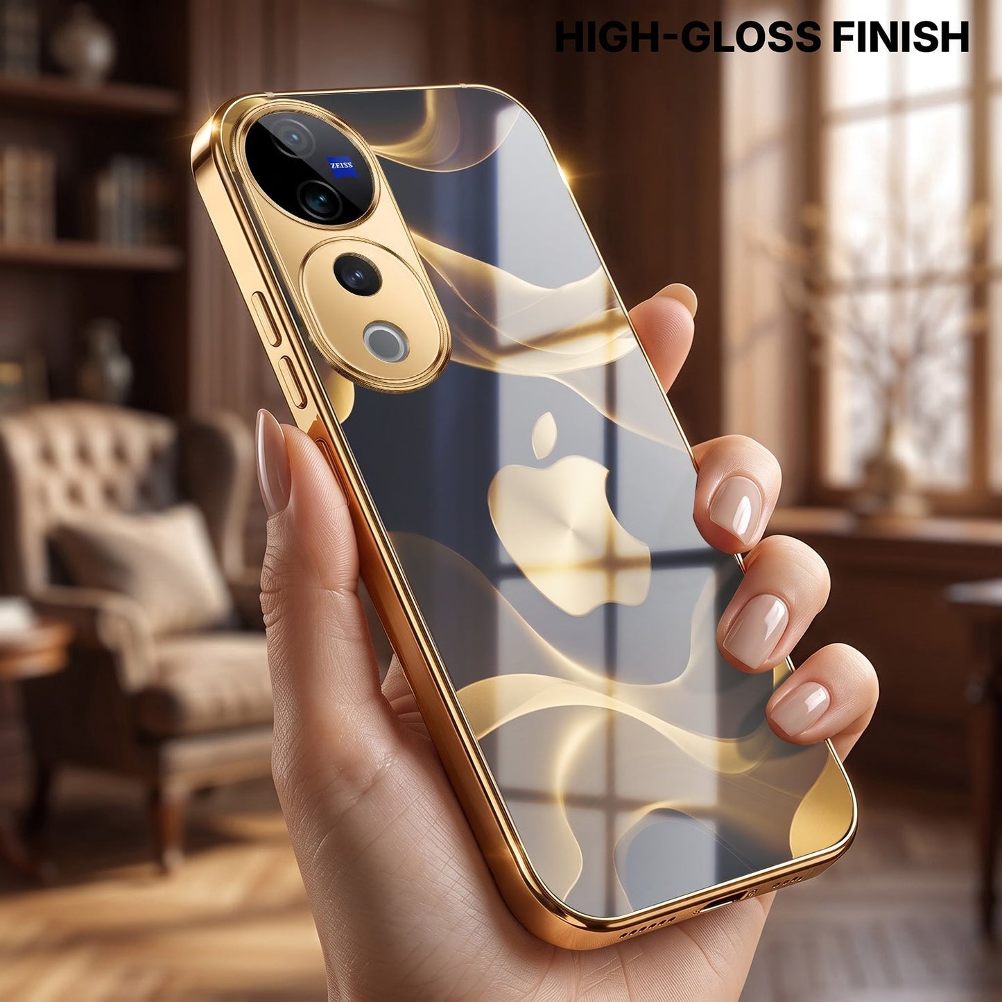 Vivo V40 Pro 5G Luxury Wave Gold Electroplated Glass Phone Back Case