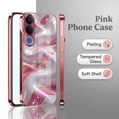 Vivo V70 FE 5G Pearl Marble Pink Electroplated Glass Phone Back Case
