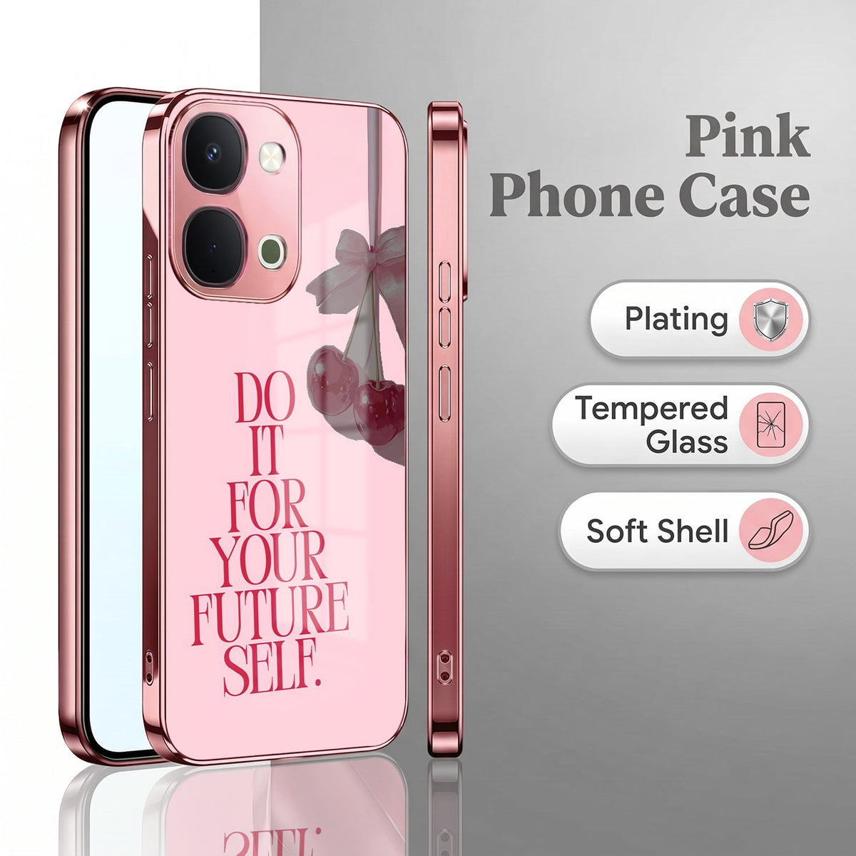 Vivo T5x 5G Future Self Pink Electroplated Glass Phone Back Case