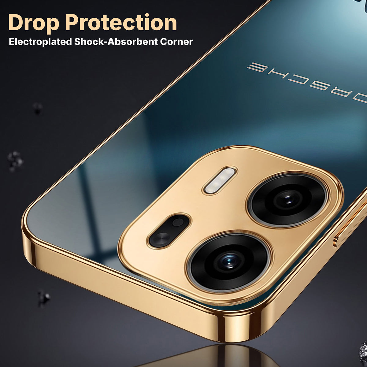Oppo K14 Plus 5G Porsche Luxury Gold Electroplated Glass Phone Back Case