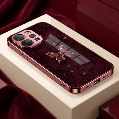 Vivo V70 5G Butterfly Burgundy Electroplated Glass Back Case