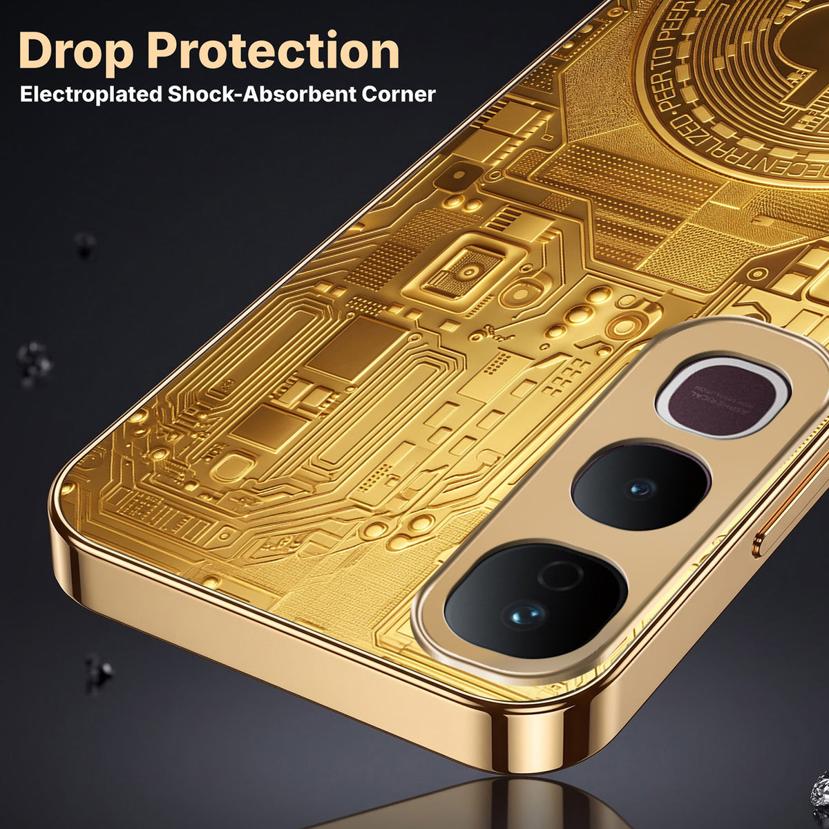 Vivo Y400 Pro 5G Bitcoin Gold Electroplated Glass Phone Back Case
