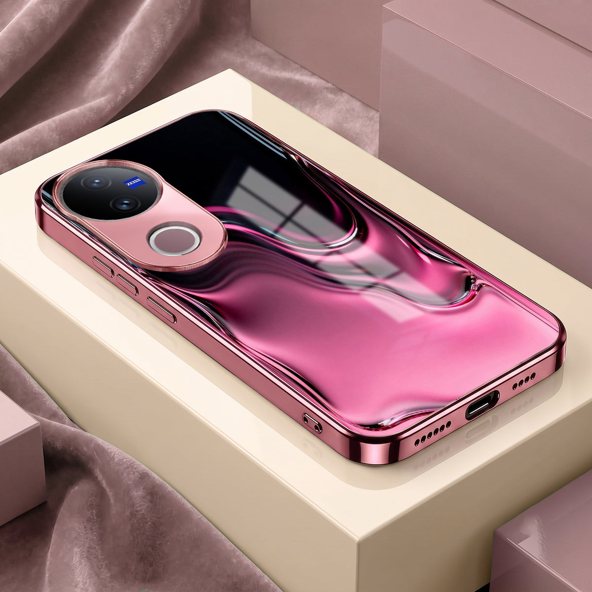 Vivo V50 5G Liquid Wave Pink Electroplated Glass Phone Back Case